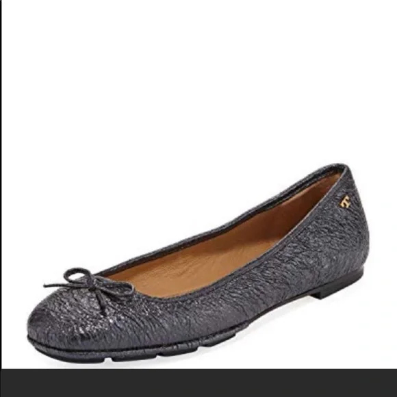 Tory Burch Laila 2 dk gray crinkle leather flats